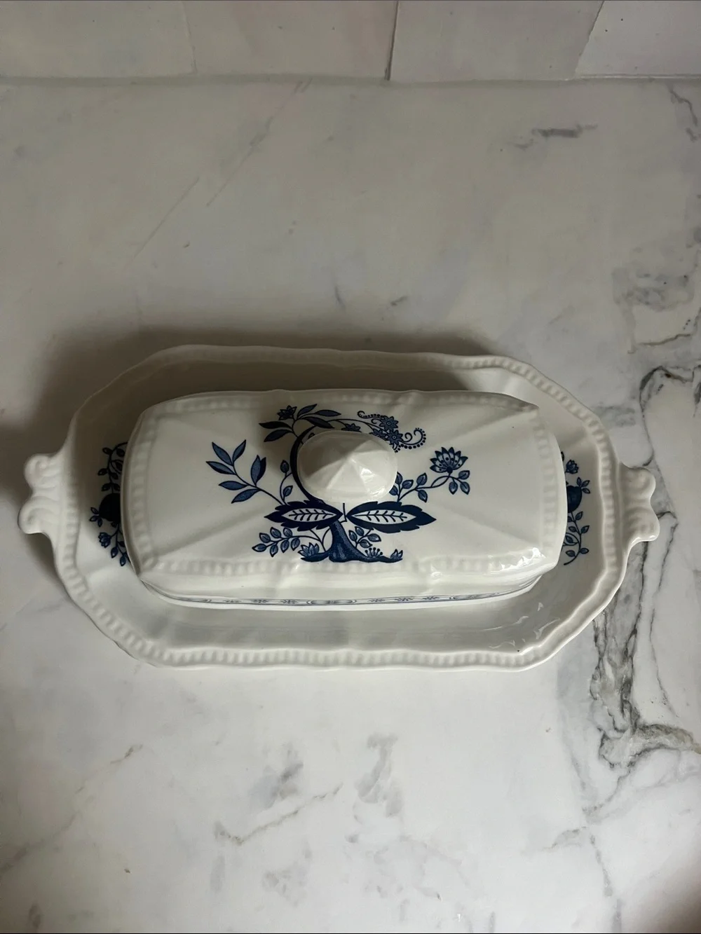 Strafforshire Kensington Ironstone Coventry Blue Vintage  Covered Butter Dish